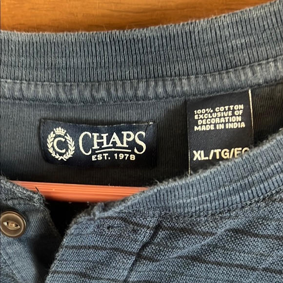 Chaps Blue Long Sleeve Henley Tee - Picture 2 of 3